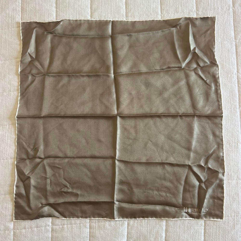 Hilditch & Key England 100% Silk Pocket Square Taupe Champagne Hand Rolled Edge